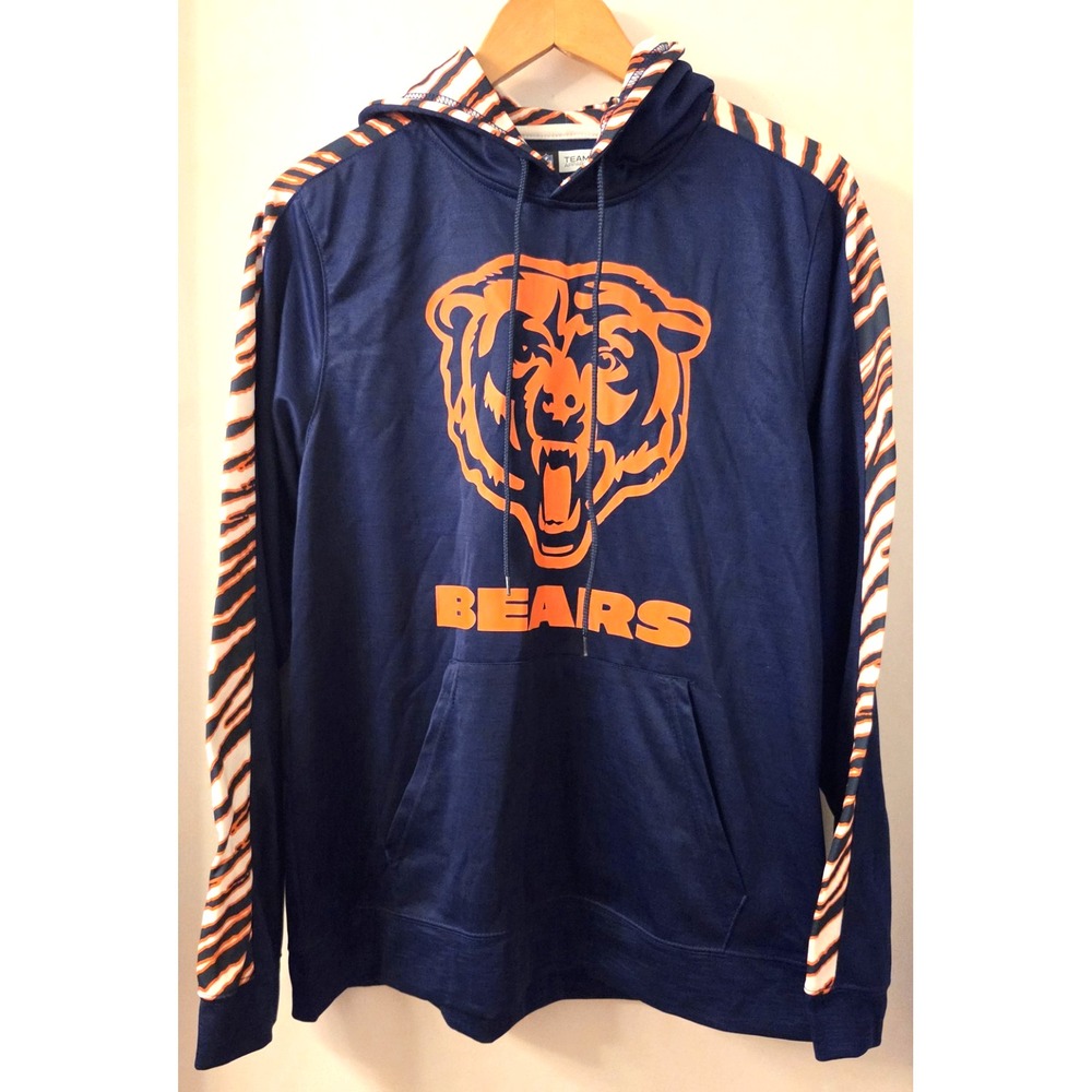 NFL Team Apparel Chicago Bears Hoodie M Logo Front Navy/Org Zubaz Accent Striped